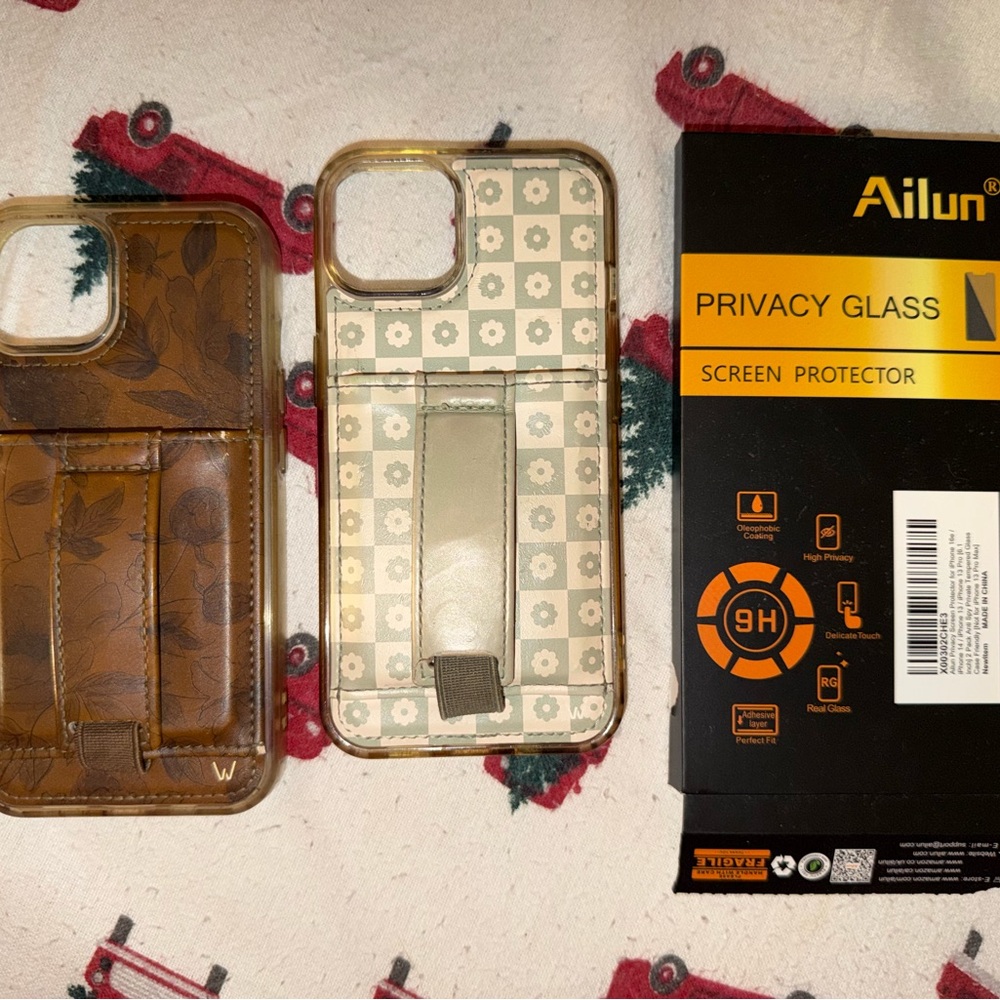 2 Walli Cases for iPhone 13 plus one Ailun Privacy Glass Screen Protector